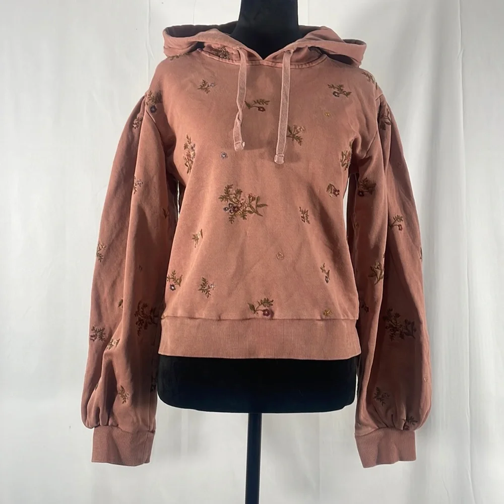 Anthropology Driftwood,Sweatshirt, Hoodie,distressed,floral,Rose,Burgundy,S - Picture 2 of 11